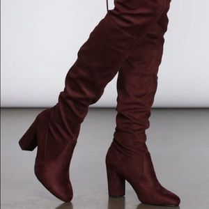 Maroon Thigh High Suede Heels sz 8